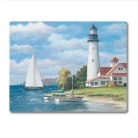 CounterArt Tempered Glass Counter Saver Cutting Board Lighthouse Mural Coastal Beach