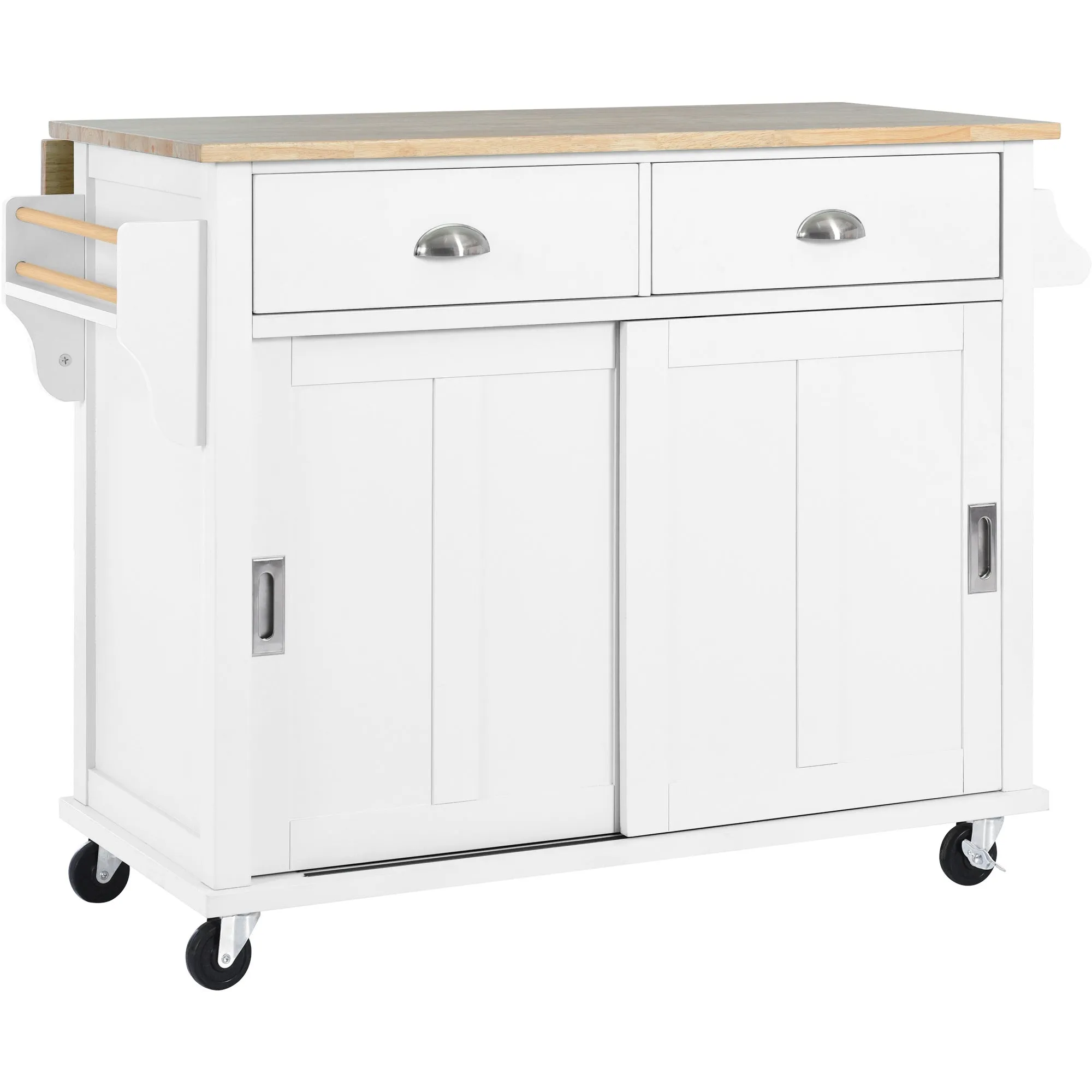 Culinary  Kitchen Cart with Countertop With Barn Door - White