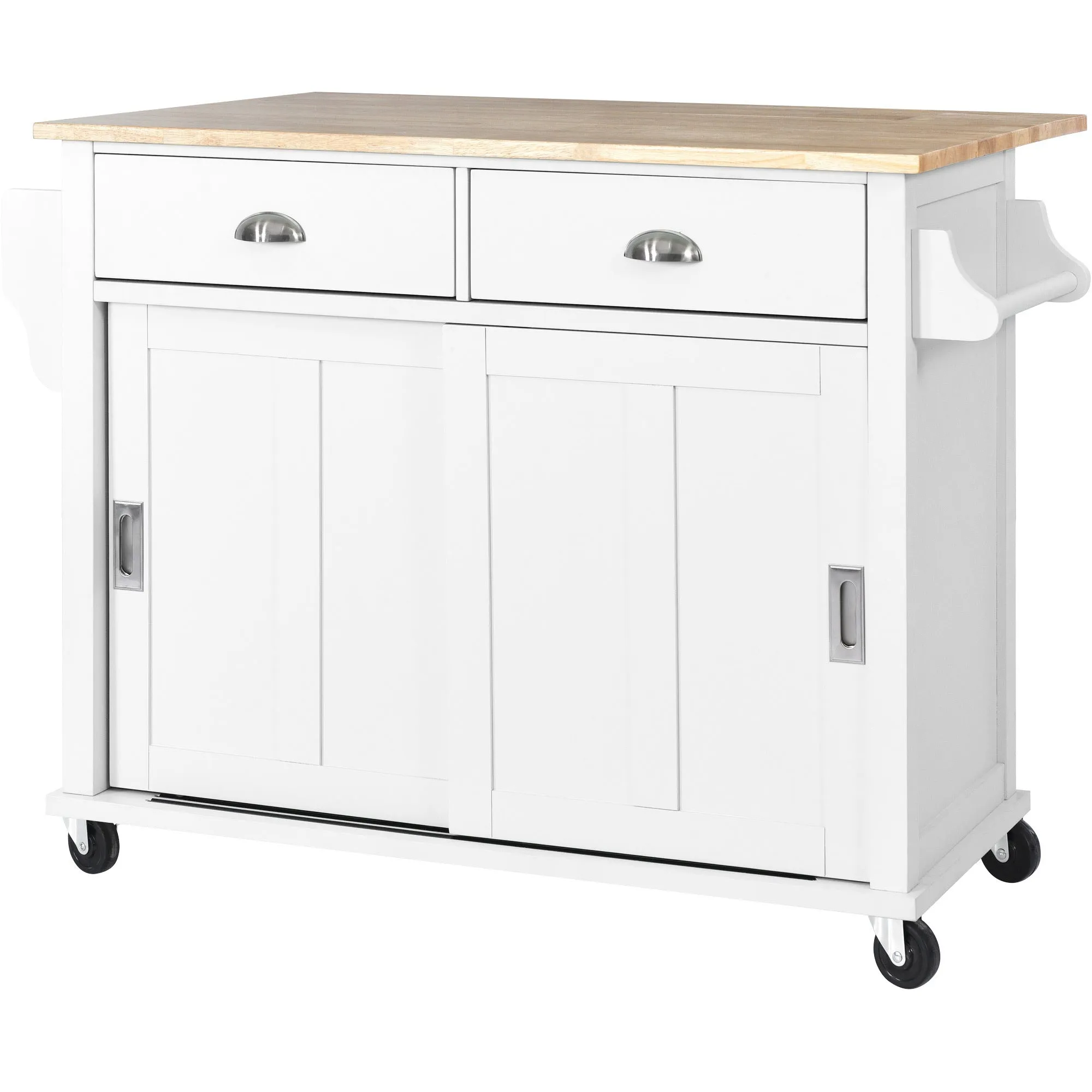 Culinary  Kitchen Cart with Countertop With Barn Door - White