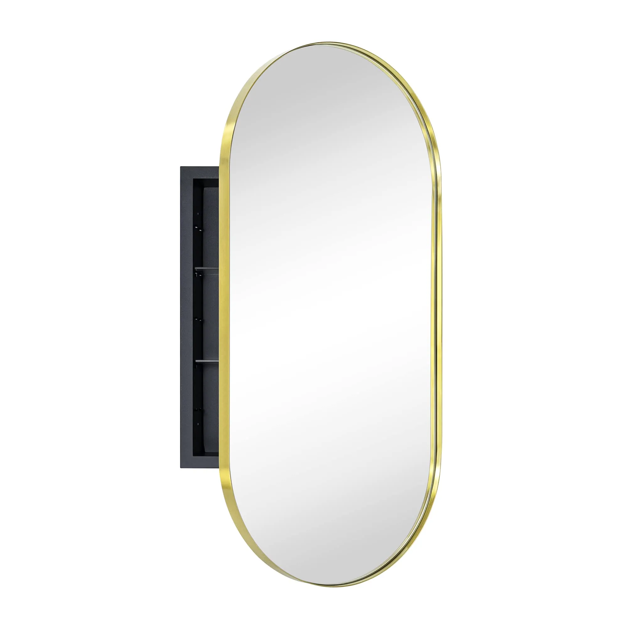 Daisy-Mai Oval Pill Shape Metal Framed Recessed Medicine Cabinet with Mirror
