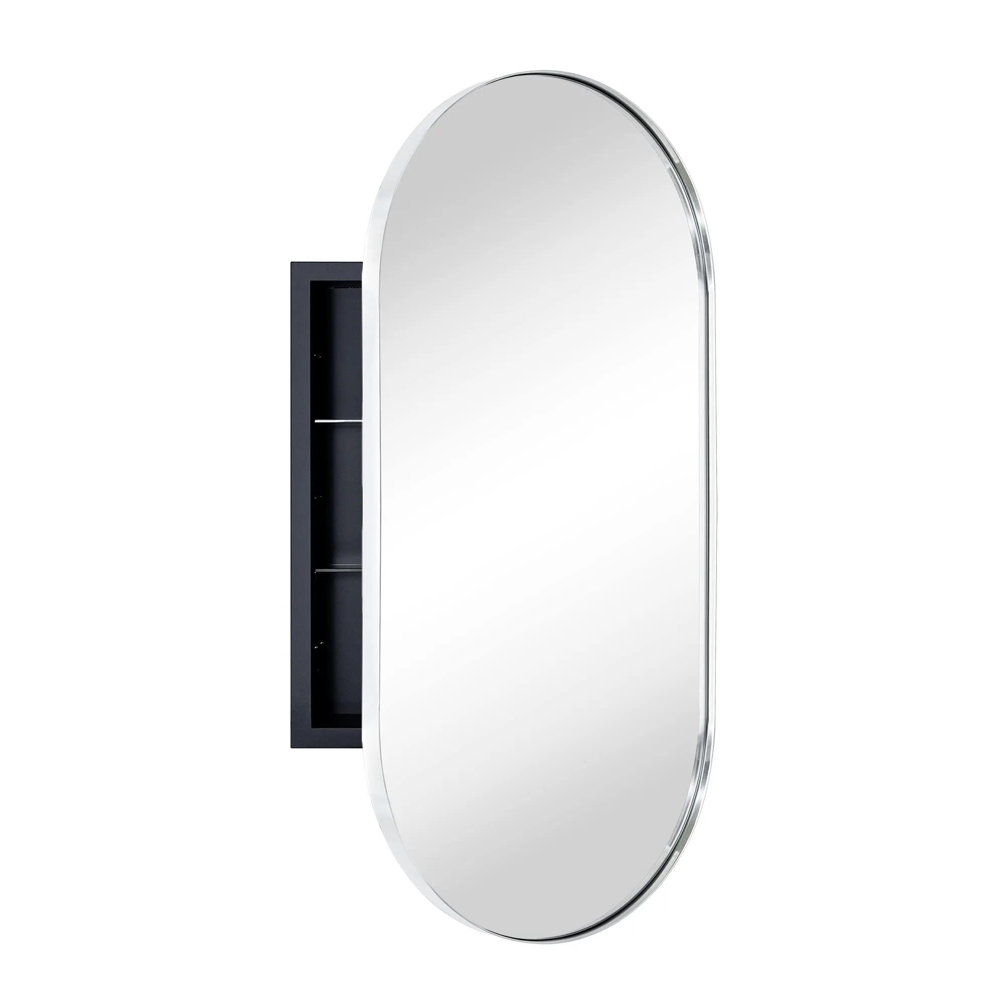 Daisy-Mai Oval Pill Shape Metal Framed Recessed Medicine Cabinet with Mirror