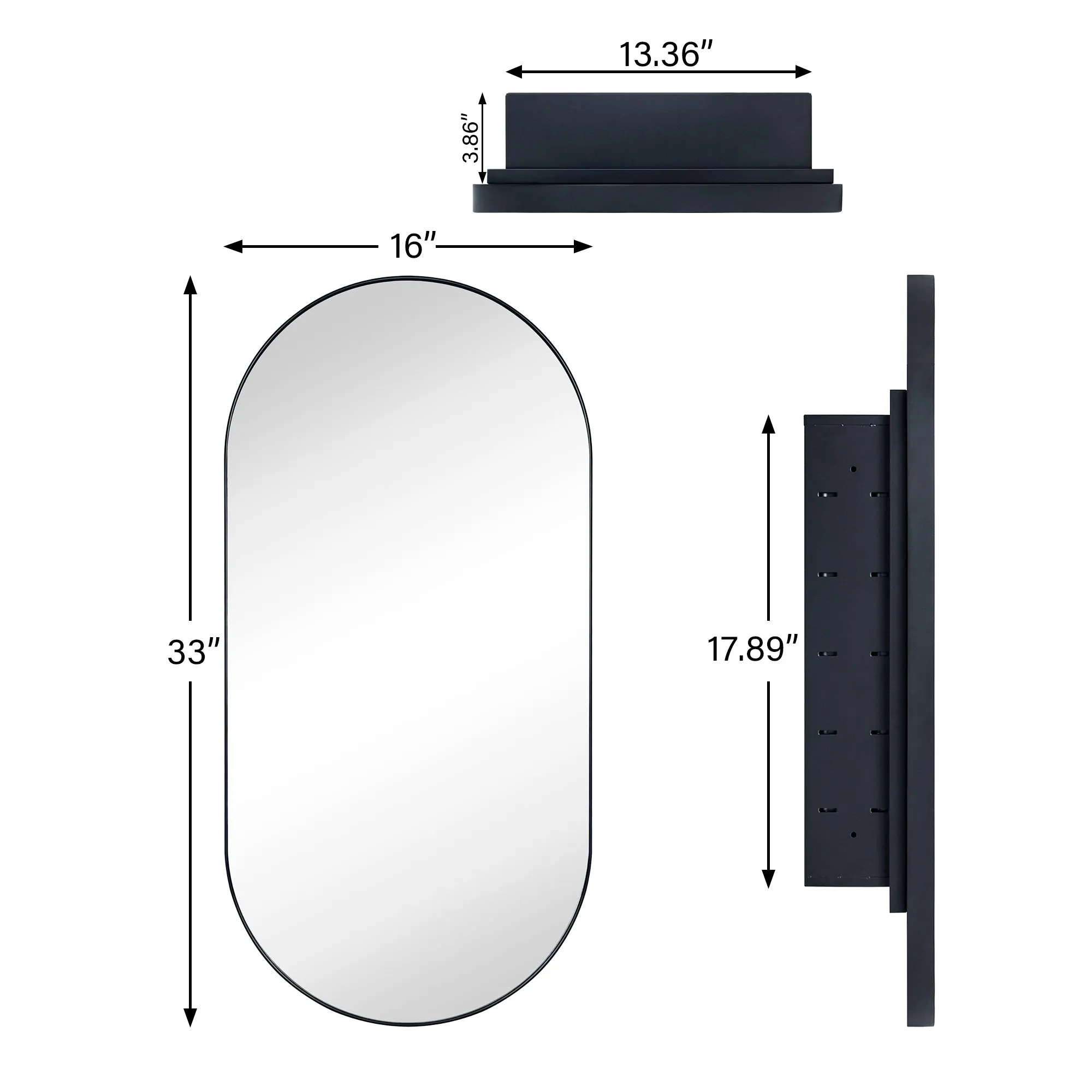 Daisy-Mai Oval Pill Shape Metal Framed Recessed Medicine Cabinet with Mirror