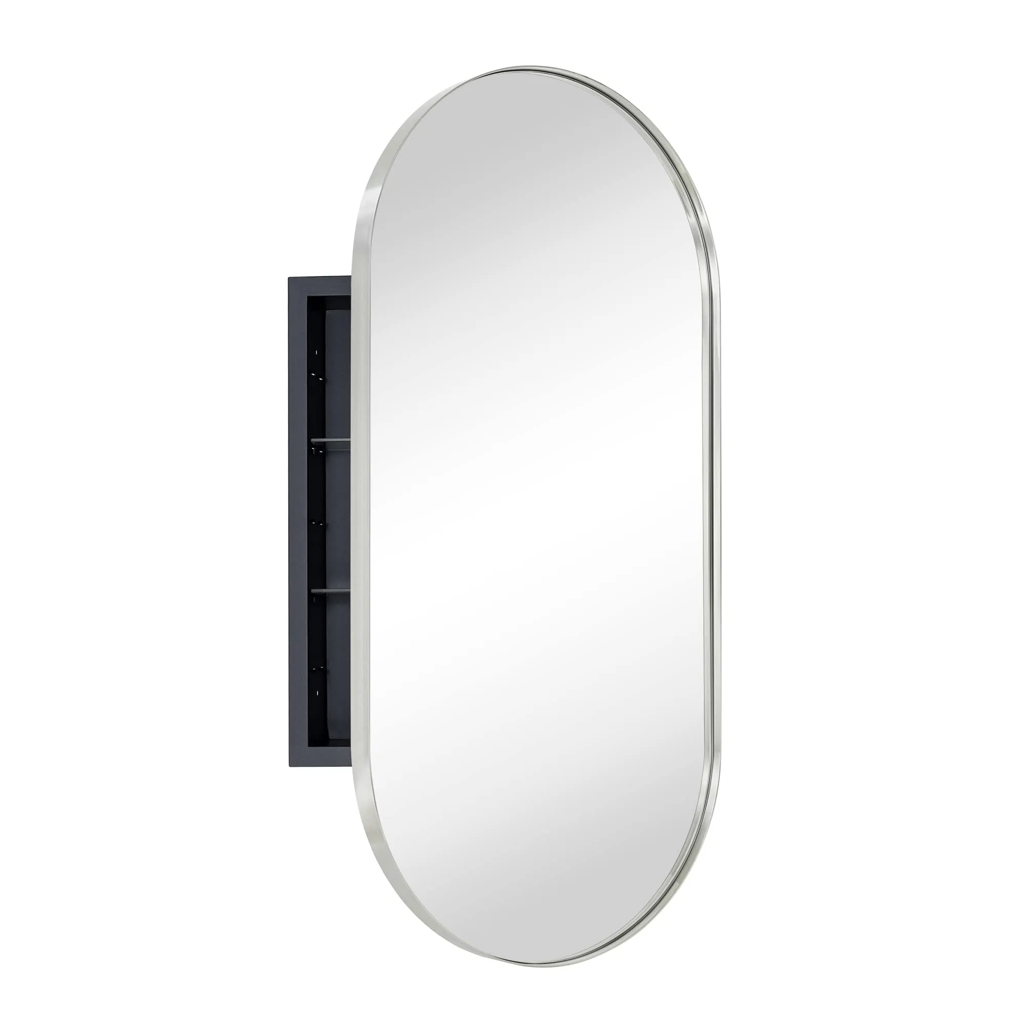 Daisy-Mai Oval Pill Shape Metal Framed Recessed Medicine Cabinet with Mirror