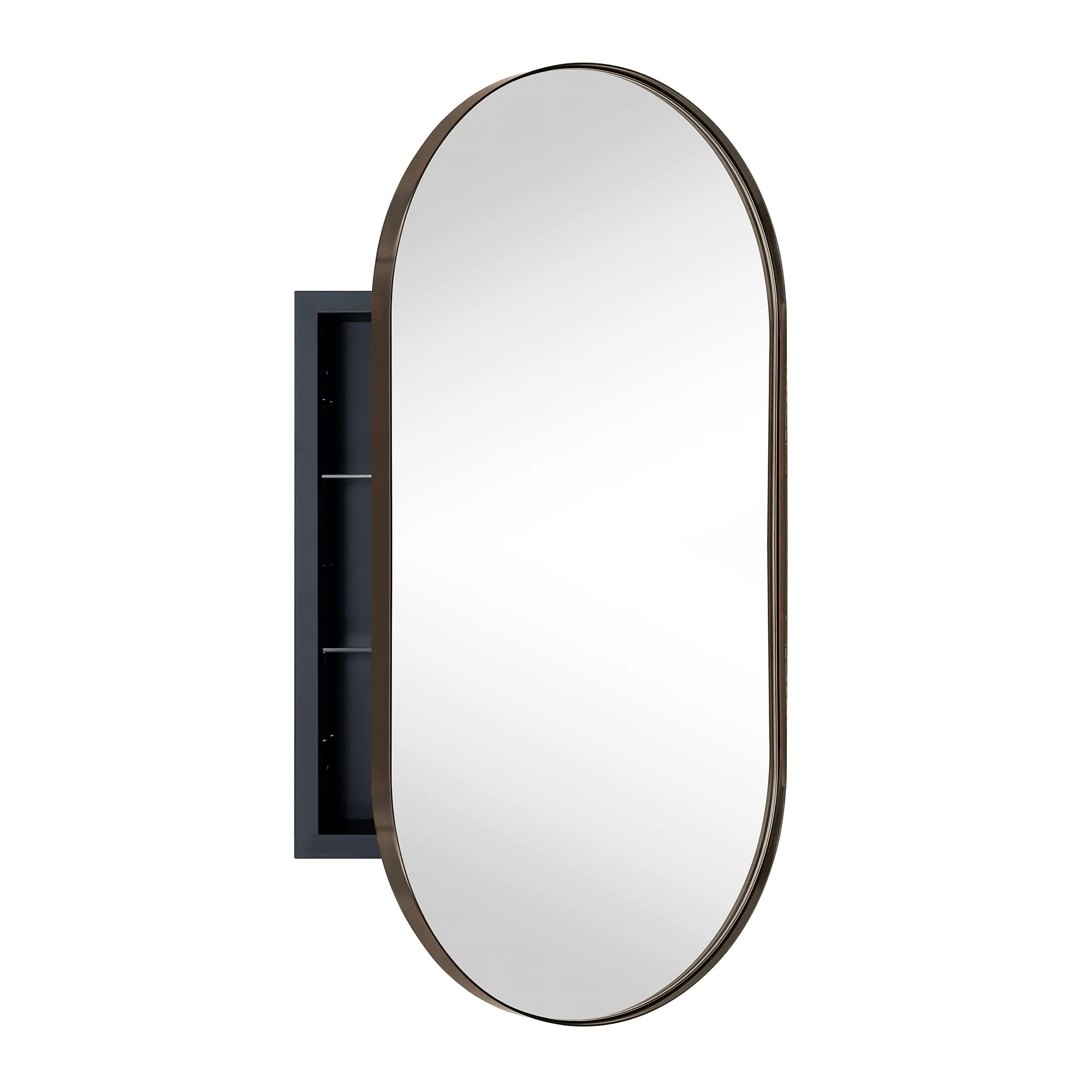 Daisy-Mai Oval Pill Shape Metal Framed Recessed Medicine Cabinet with Mirror
