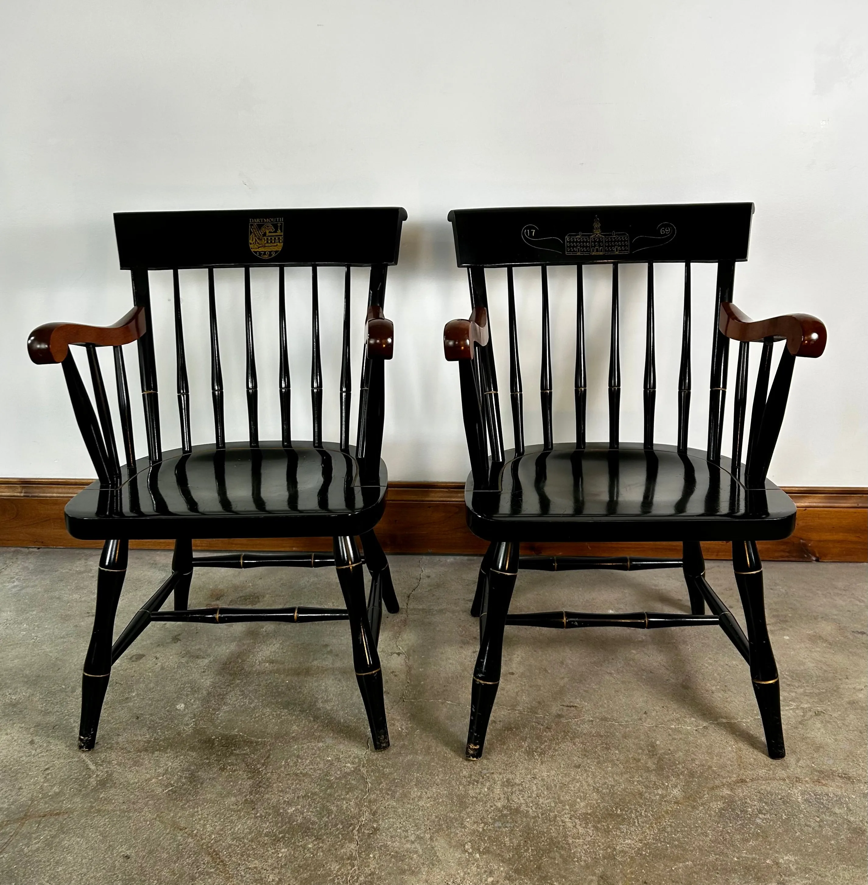Dartmouth Library Arm Chairs, Nichols and Stone, Black, Vintage, Pair