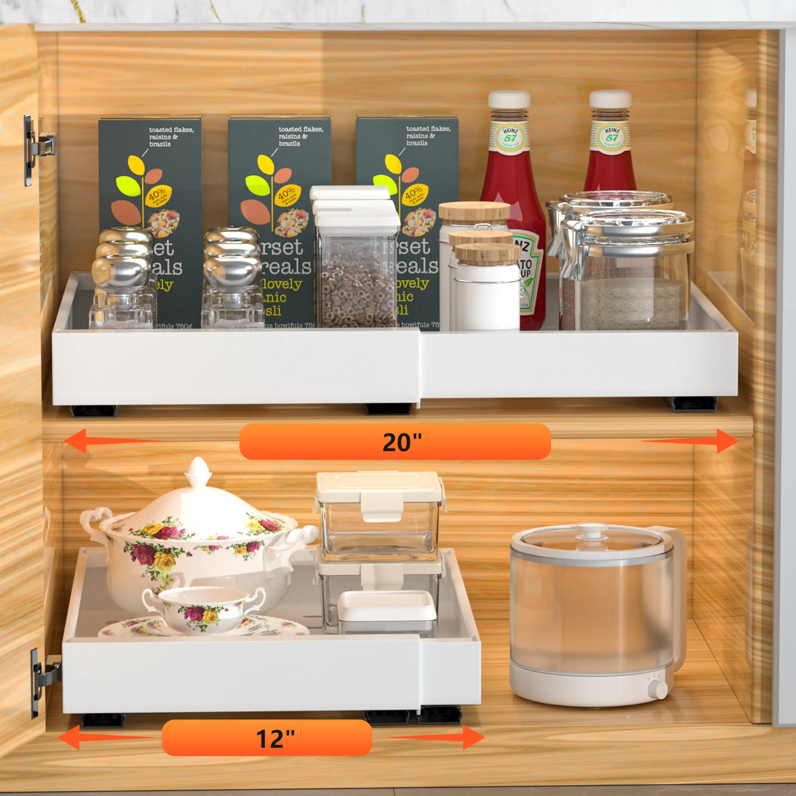 DEKAVA 2 Pack Pull Out Cabinet Organizer Expandable, Adhesive with Nano Film, Pull Out Drawers for Cabinets in Kitchen, Pantry or Bathroom (Black, 17" DEEP)