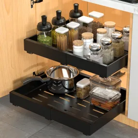 DEKAVA 2 Pack Pull Out Cabinet Organizer Expandable, Adhesive with Nano Film, Pull Out Drawers for Cabinets in Kitchen, Pantry or Bathroom (Black, 17" DEEP)