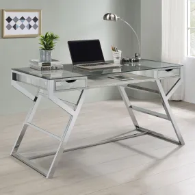 Emelle Gray Driftwood/Chrome 2-Drawer Glass Top Writing Desk