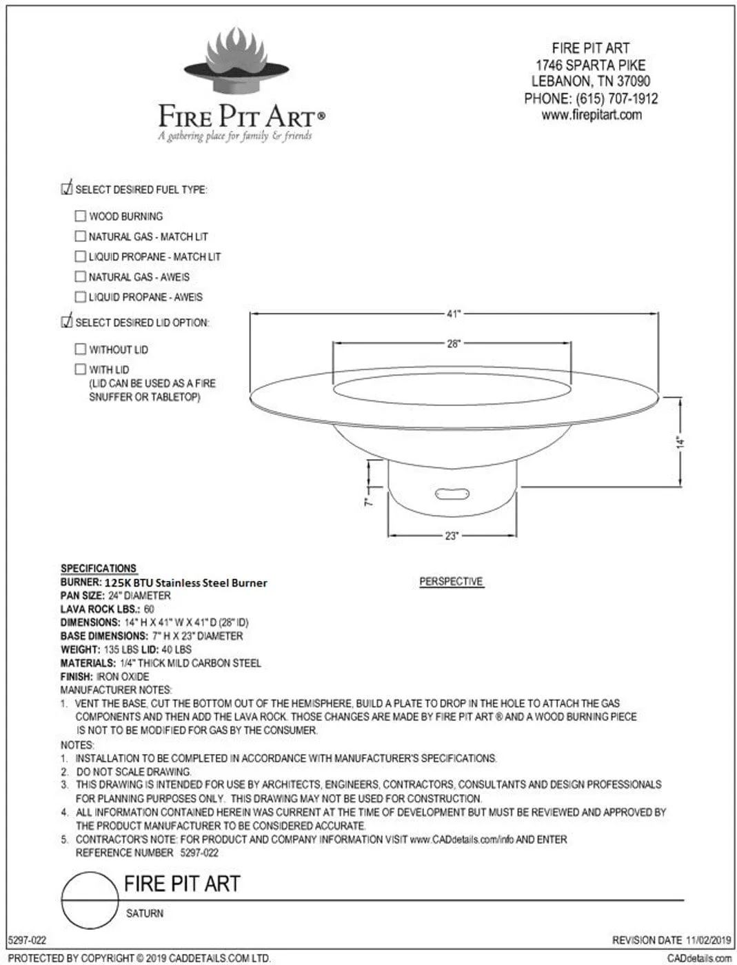 Fire Pit Art Saturn 41-inch Wood Burning Fire Pit - SAT