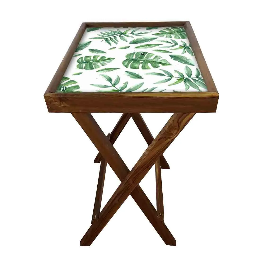 Foldable TV Trays Table Bar Snacks Serving Tables - Green Leaves