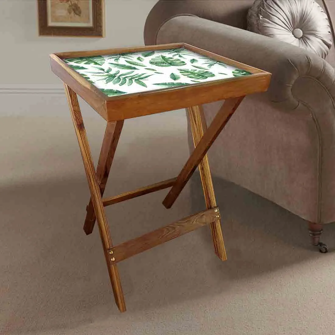 Foldable TV Trays Table Bar Snacks Serving Tables - Green Leaves