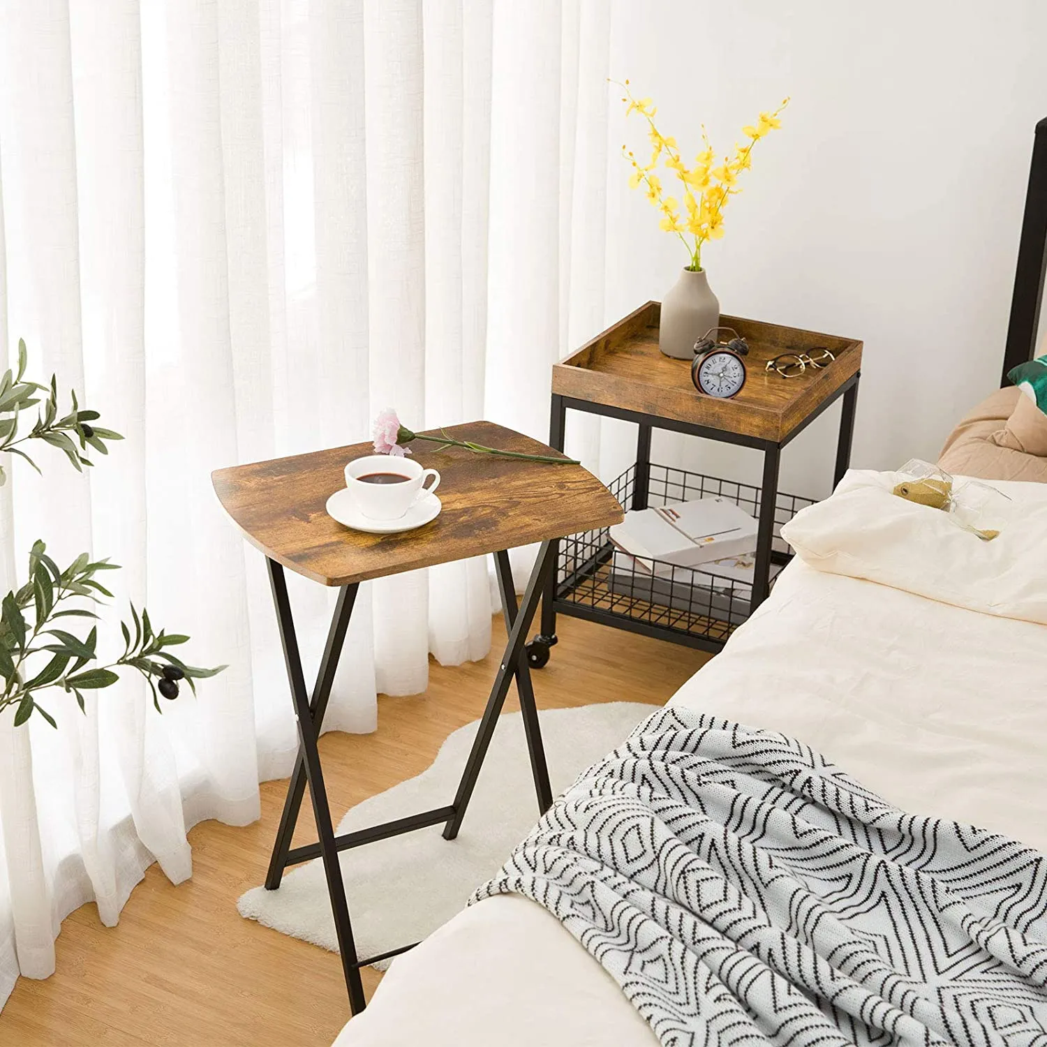 Folding TV Tray Table, TV Trays Set of 2, Foldable Snack TV Tables, Portable End Table