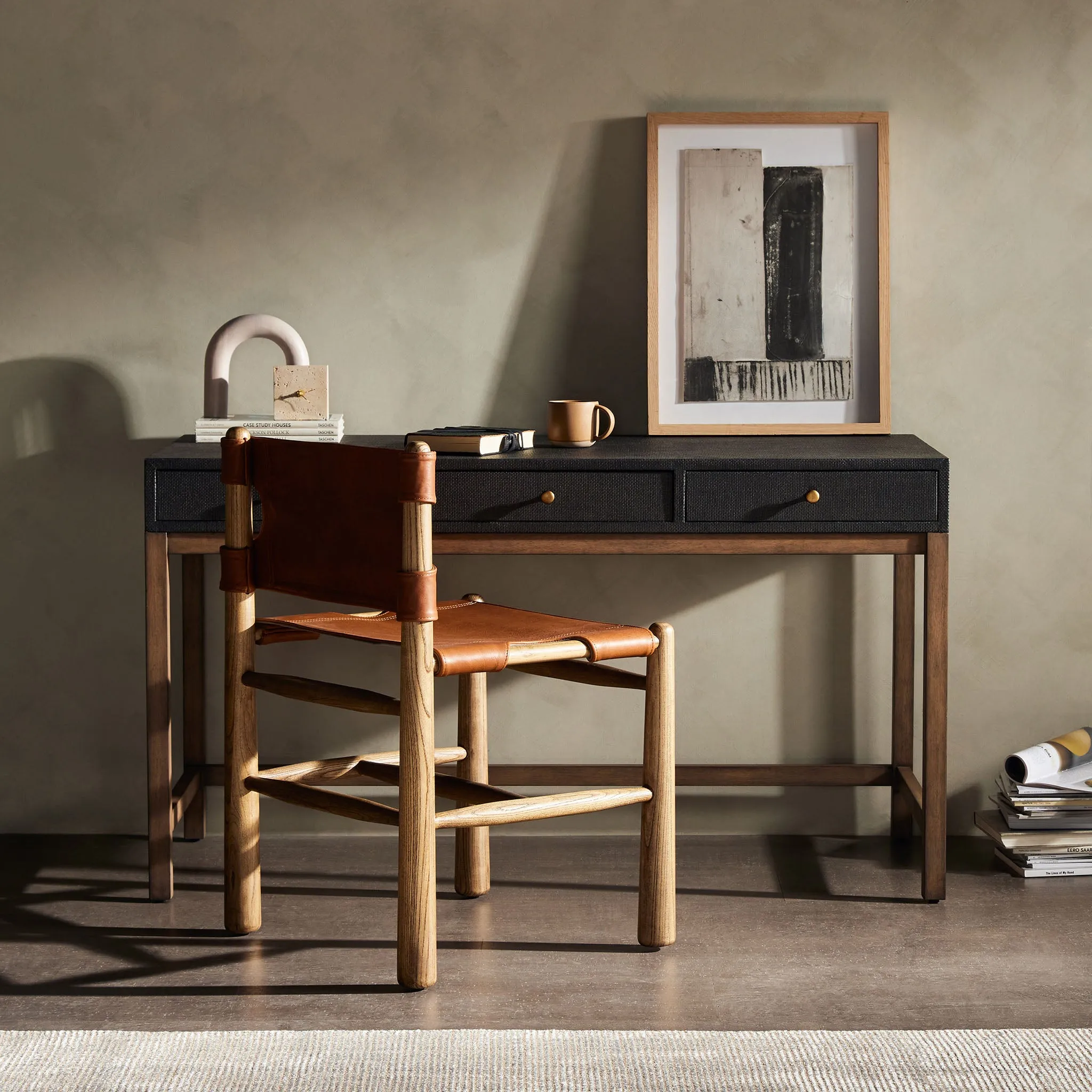 Four Hands Fiona Desk in Black Raffia