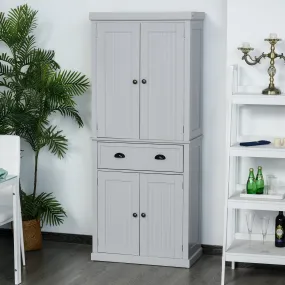 Freestanding Kitchen Storage Cabinet w/ 2 Drawers 2 Cupboards Adjustable Shelves Anti-Tilt Safety Elegant Traditional Design, 183H x 76.2W x 40.2Dcm, Grey