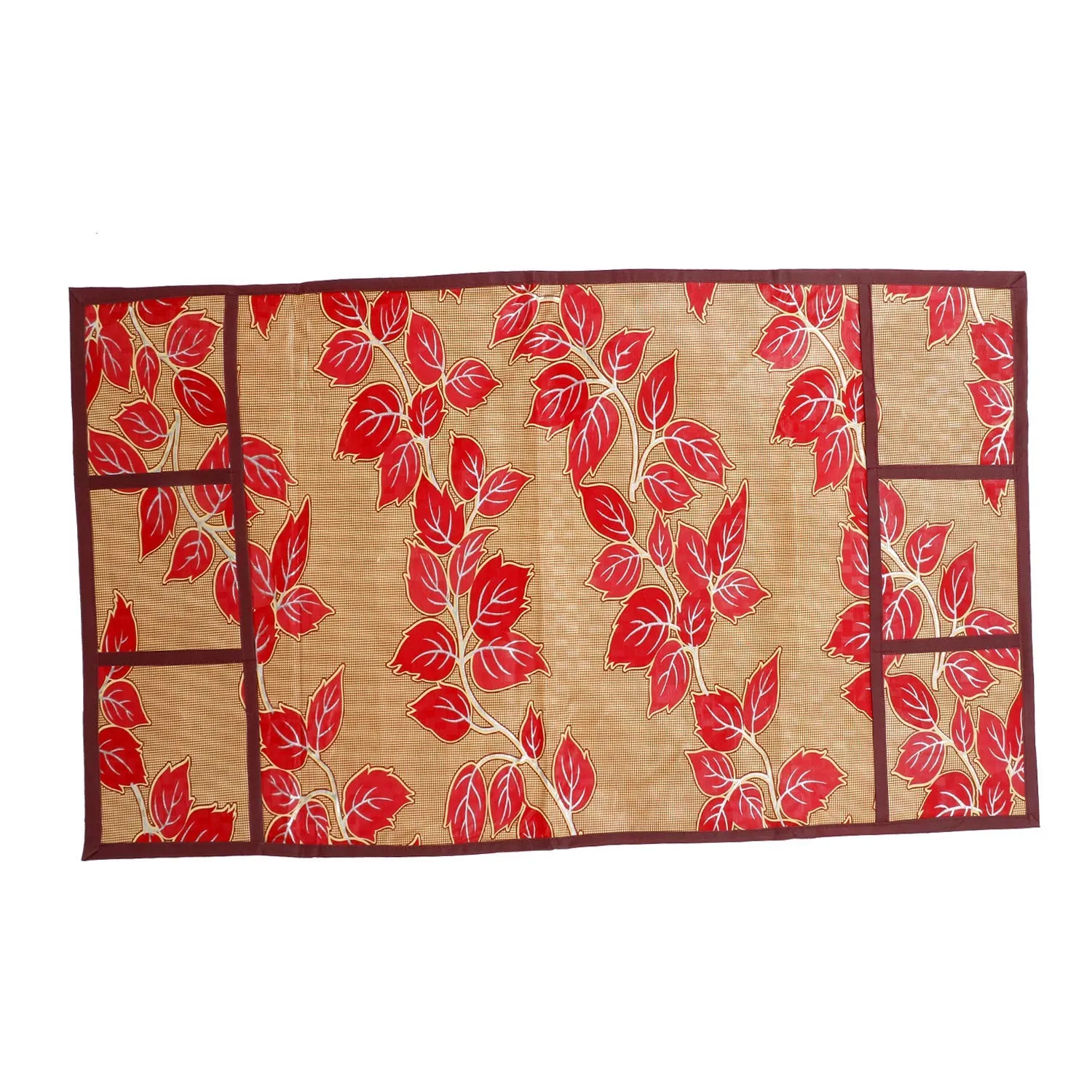 Fun Homes Leaf Design 3 Pieces PVC Fridge Mats,2 Piece Handle Cover and 1 Piece Fridge Top Cover (Gold & Red), Standard (Fun0170)