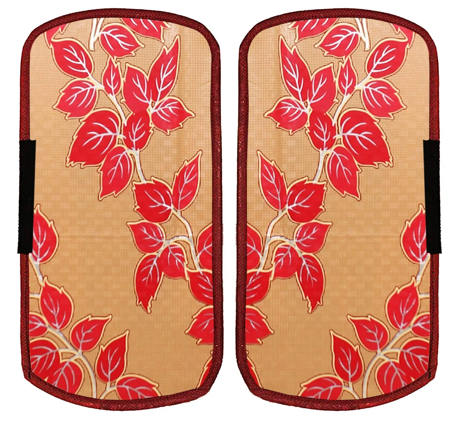 Fun Homes Leaf Design 3 Pieces PVC Fridge Mats,2 Piece Handle Cover and 1 Piece Fridge Top Cover (Gold & Red), Standard (Fun0170)