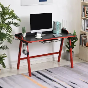 Gaming Desk Computer Table Stable Steel Frame with Cup Holder Headphone Hook, Cable Basket - Black