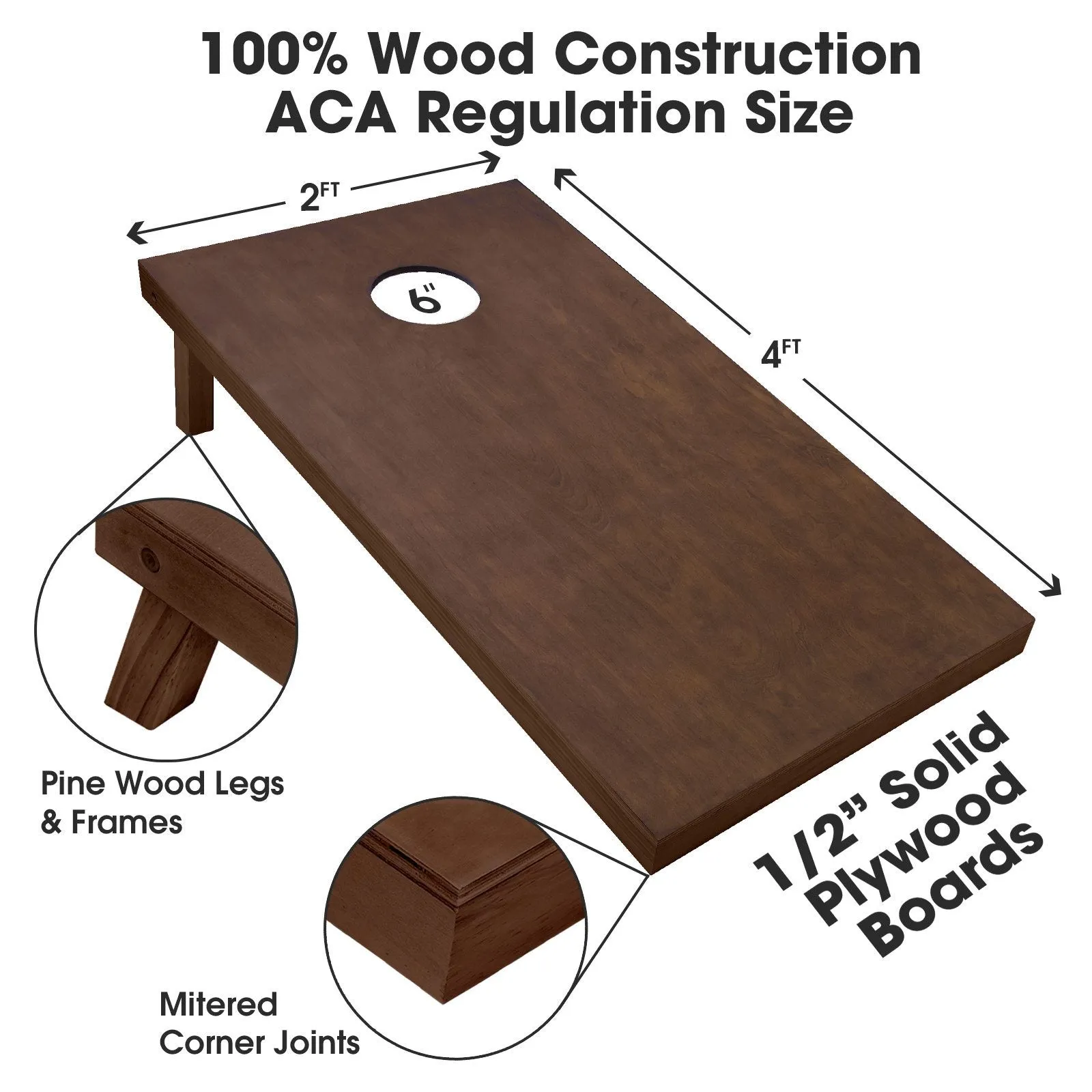 GoSports 4 ft x 2 ft Wooden Cornhole Set - Brown