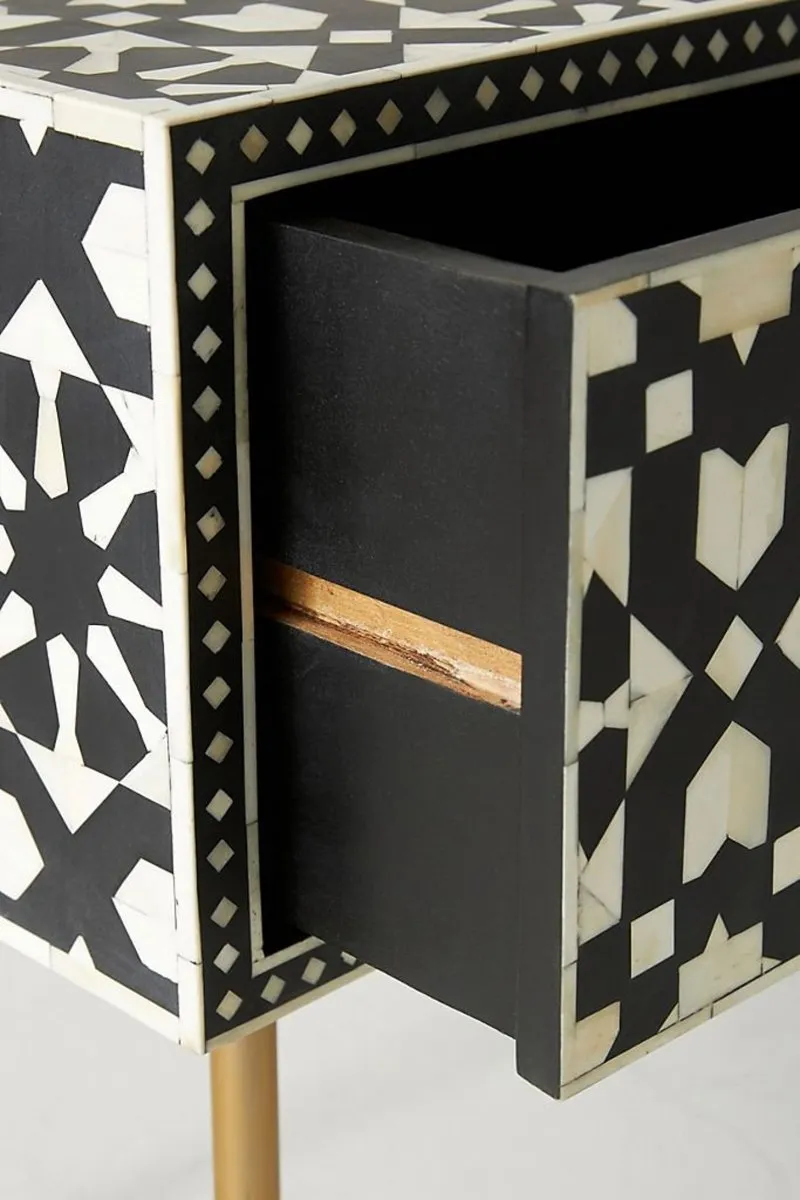 Handmade Bone Inlay Moroccan Design Work Table in Black Color | Laptop Desk