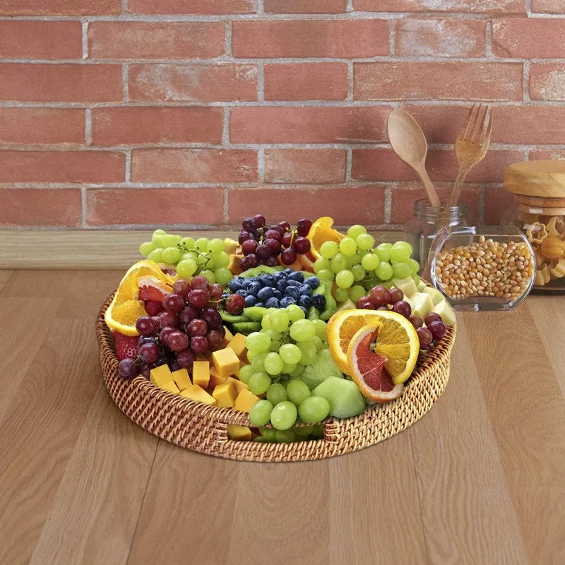 Handwoven Round Rattan Fruit Tray| Breakfast Tray | Rattan Storage Tray | Wedding Gift | Breakfast Table Tray | Bowl Tray | Straw Tray