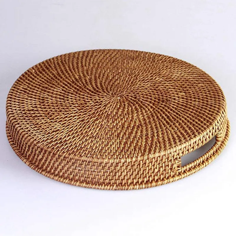 Handwoven Round Rattan Fruit Tray| Breakfast Tray | Rattan Storage Tray | Wedding Gift | Breakfast Table Tray | Bowl Tray | Straw Tray