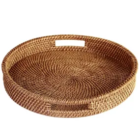 Handwoven Round Rattan Fruit Tray| Breakfast Tray | Rattan Storage Tray | Wedding Gift | Breakfast Table Tray | Bowl Tray | Straw Tray