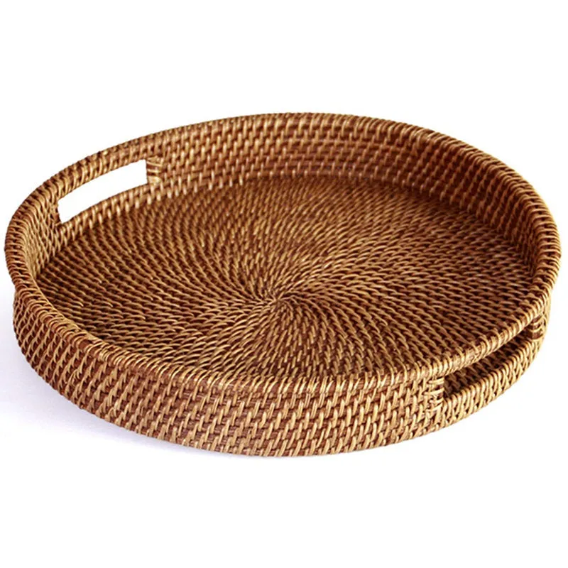 Handwoven Round Rattan Fruit Tray| Breakfast Tray | Rattan Storage Tray | Wedding Gift | Breakfast Table Tray | Bowl Tray | Straw Tray