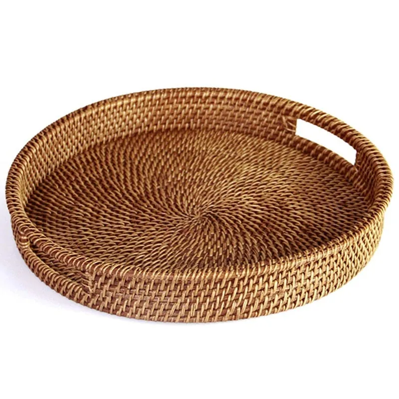 Handwoven Round Rattan Fruit Tray| Breakfast Tray | Rattan Storage Tray | Wedding Gift | Breakfast Table Tray | Bowl Tray | Straw Tray