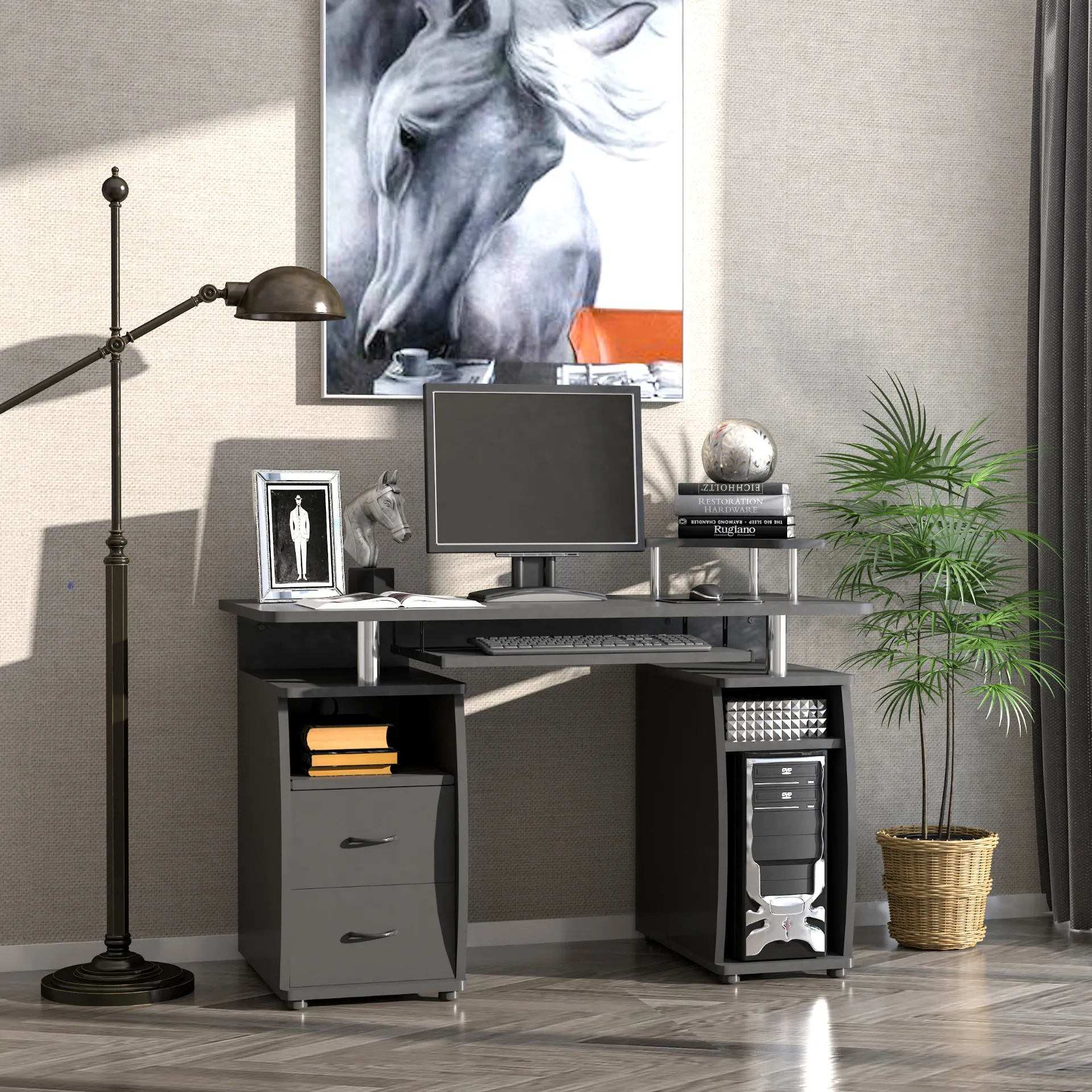 HOMCOM Black Computer Desk with Keyboard Tray, CPU Shelf & Drawers - Perfect for Home Office