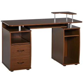 HOMCOM Computer Desk Office PC Table Workstation with Keyboard Tray, CPU Shelf & Drawers, Brown