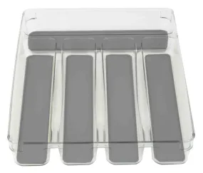 Home Basics Plastic Cutlery Tray With Soft-Grip Interior, Clear-Gray, 9x12x2 Inches