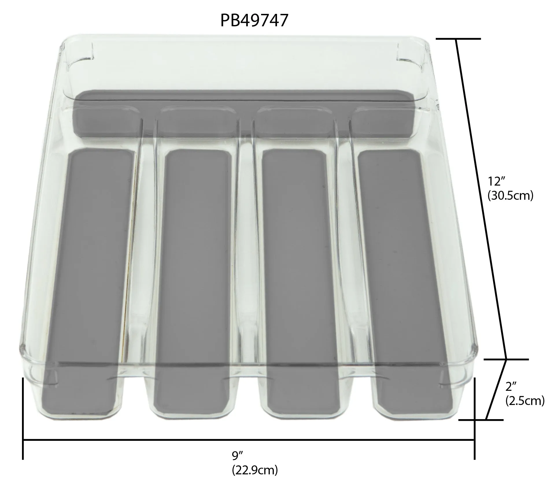 Home Basics Plastic Cutlery Tray With Soft-Grip Interior, Clear-Gray, 9x12x2 Inches