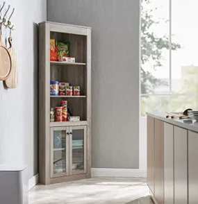 Home Source Stone Grey Bar Cabinet Bookshelf with Glass Doors