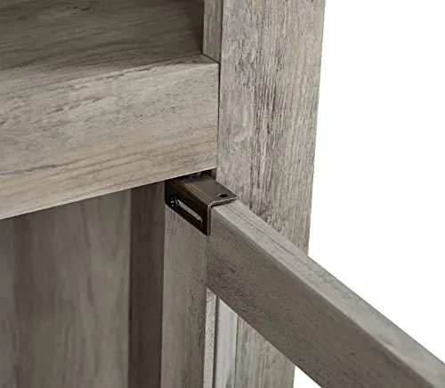 Home Source Stone Grey Bar Cabinet Bookshelf with Glass Doors