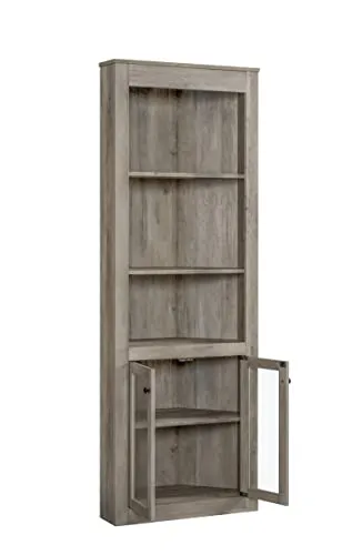 Home Source Stone Grey Bar Cabinet Bookshelf with Glass Doors