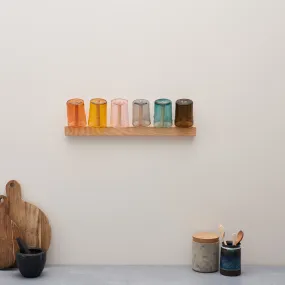 Horizon 6 Natural: Set of 6 Handblown Coloured Tumblers with Wall-Mounted Ashwood Rack by Sebastian Cox