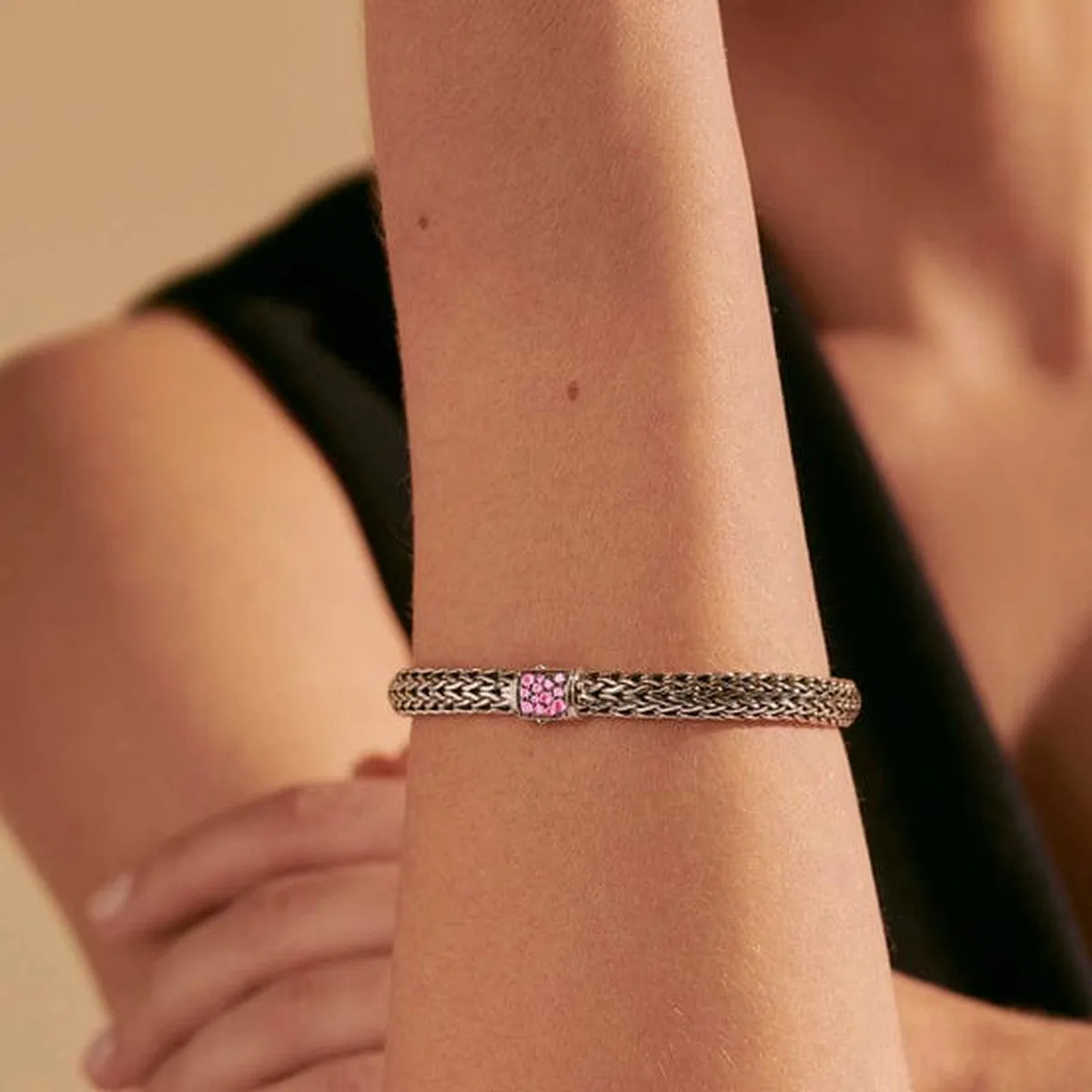 Icon Bracelet, Sterling Silver, Pink Tourmaline Pavé, 6.5MM - BBS90422RVBLS2PTM