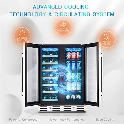 Kalamera Wine Fridge, 24 inch Built in Wine and Beverage Refrigerator, Dual Zone w/ 20 Bottles and 78 Cans Capacity, Digital Touch Control