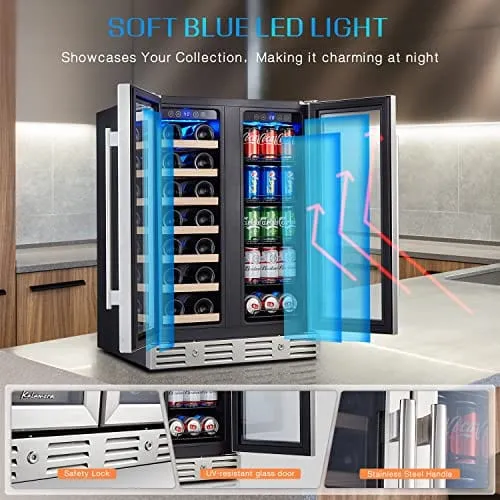 Kalamera Wine Fridge, 24 inch Built in Wine and Beverage Refrigerator, Dual Zone w/ 20 Bottles and 78 Cans Capacity, Digital Touch Control