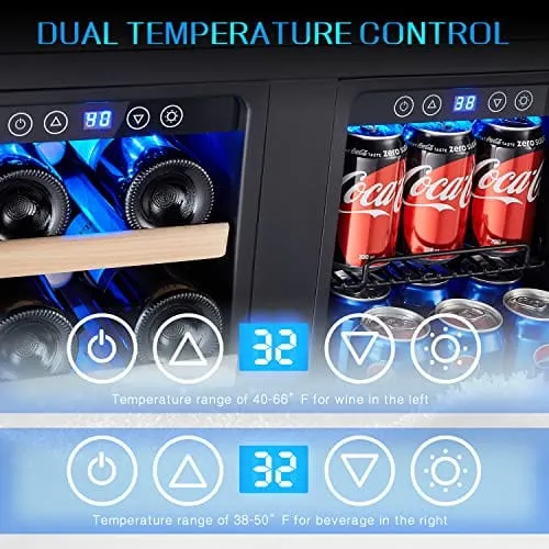 Kalamera Wine Fridge, 24 inch Built in Wine and Beverage Refrigerator, Dual Zone w/ 20 Bottles and 78 Cans Capacity, Digital Touch Control