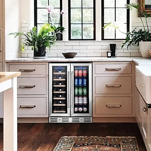 Kalamera Wine Fridge, 24 inch Built in Wine and Beverage Refrigerator, Dual Zone w/ 20 Bottles and 78 Cans Capacity, Digital Touch Control