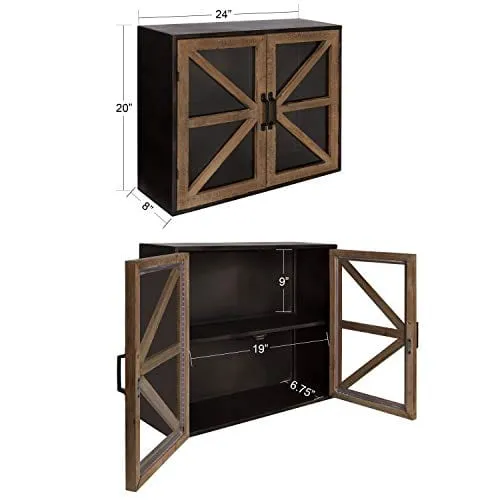 Kate and Laurel Mace Decorative Farmhouse Rustic Wood and Metal Wall Mounted Double Door Storage Cabinet