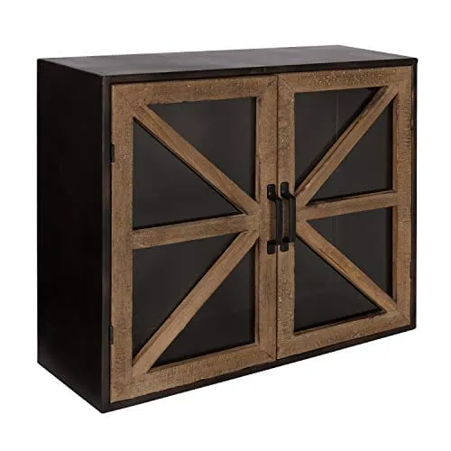 Kate and Laurel Mace Decorative Farmhouse Rustic Wood and Metal Wall Mounted Double Door Storage Cabinet