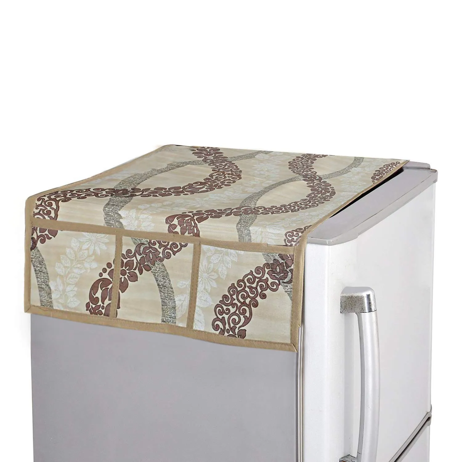 Kuber Industries PVC 3 Pieces Fridge Mats, 2 Piece Handle Cover and 1 Piece Fridge Top Cover (Cream)-CTKTC32892
