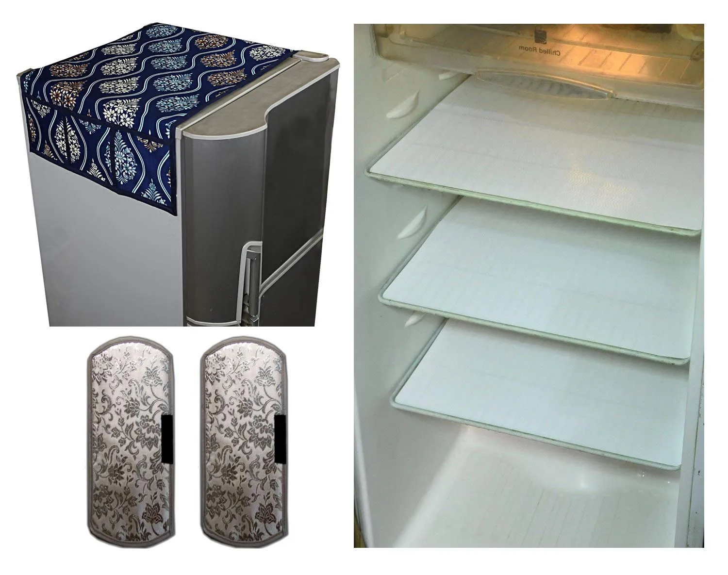 Kuber Industries PVC 3 Pieces Fridge Mats, 2 Pieces Handle Cover and 1 Piece Fridge Top Cover (Multi) - CTKTC7711