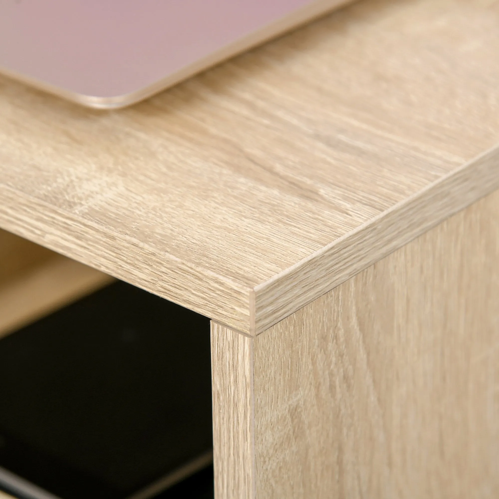 L-Shaped Home Office Writing Desk with Storage Shelf, Drawer, Corner PC Table Computer Workstation, Oak Beige White
