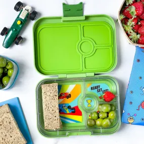 Leakproof Sandwich-Friendly Bento Box - Yumbox Matcha Green with Race Cars Tray