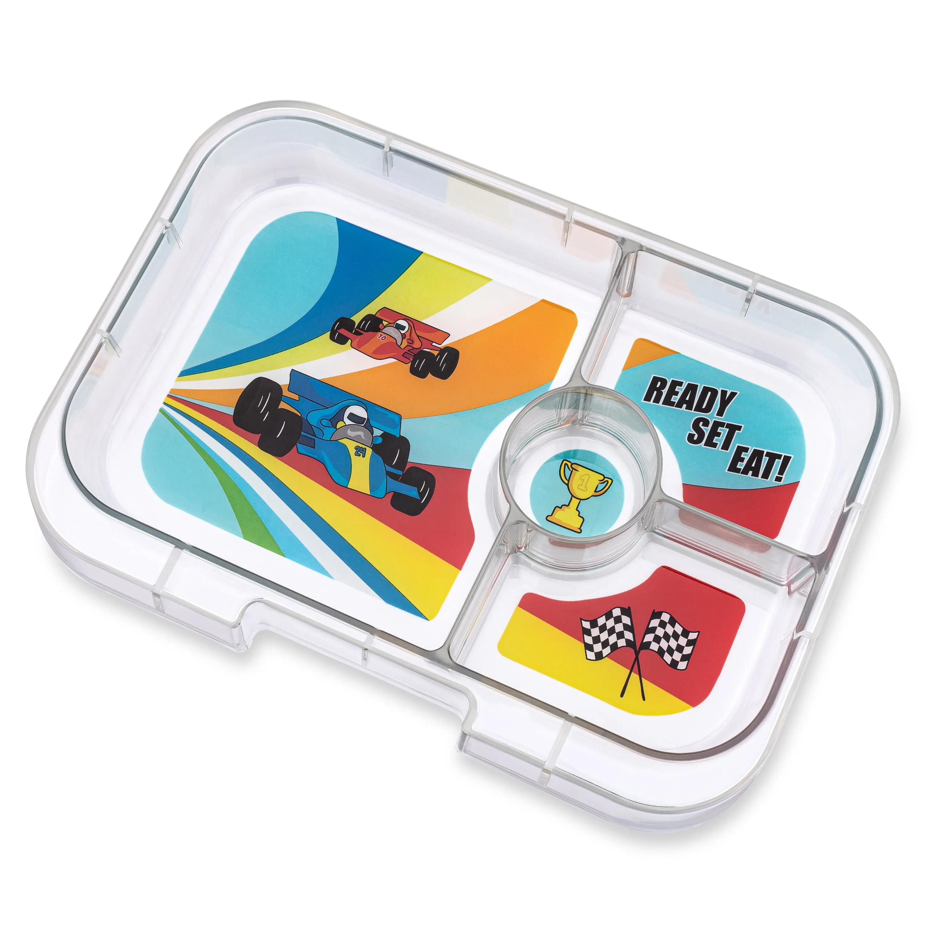 Leakproof Sandwich-Friendly Bento Box - Yumbox Matcha Green with Race Cars Tray