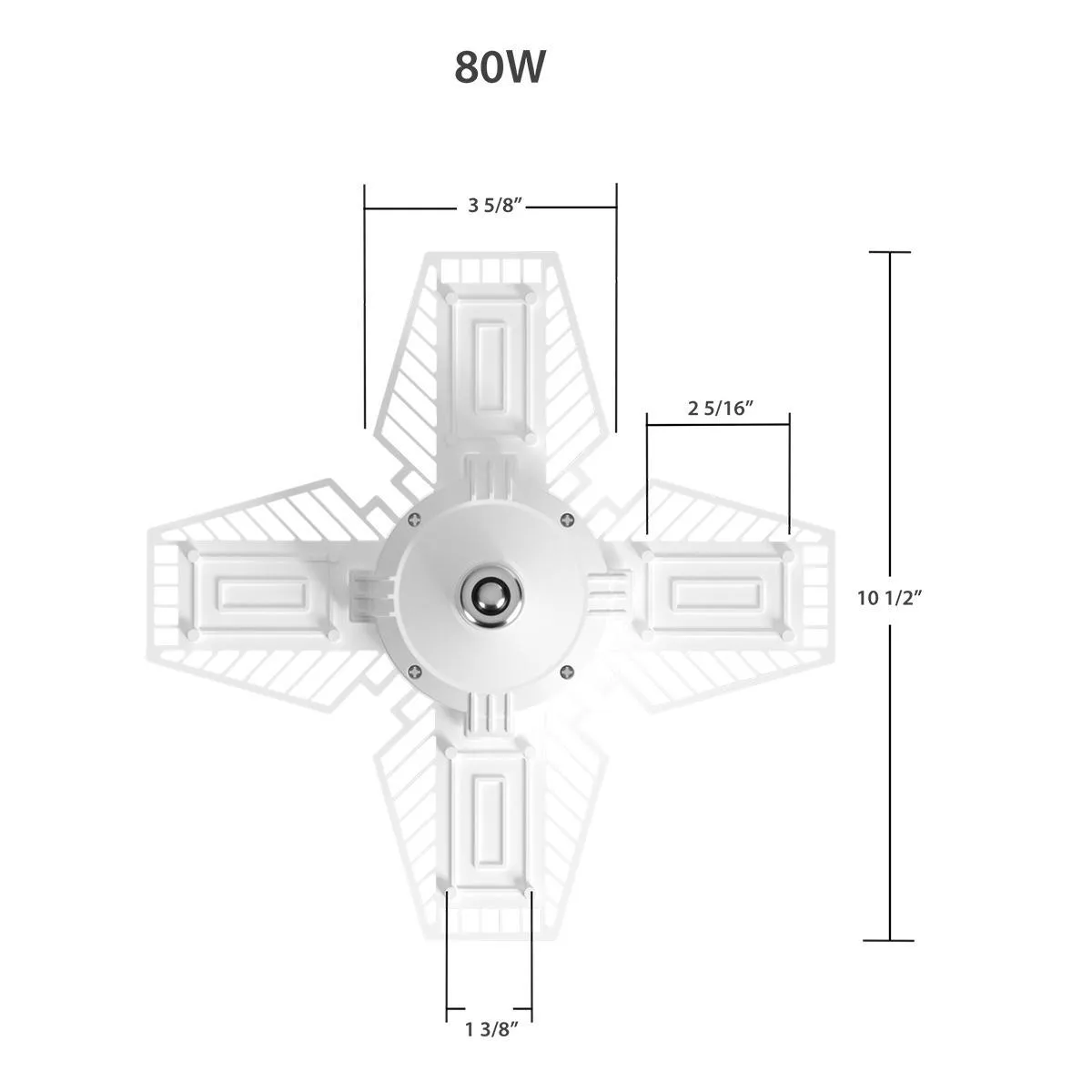 LED Garage Light Bulb, 80 Watts, 10000 Lumens, 5000K, 4 Adjustable Panels, E26 Base, 120-277V
