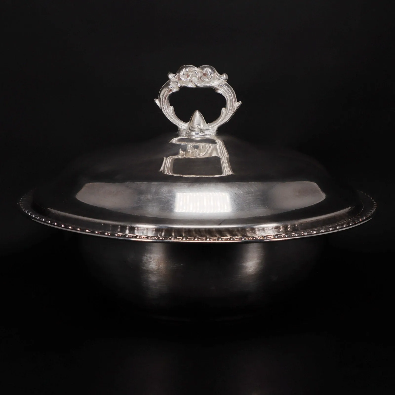 Leonard Silver Plate Round Serving Casserole Dish Fire King 1 1/2 Qt Glass Liner